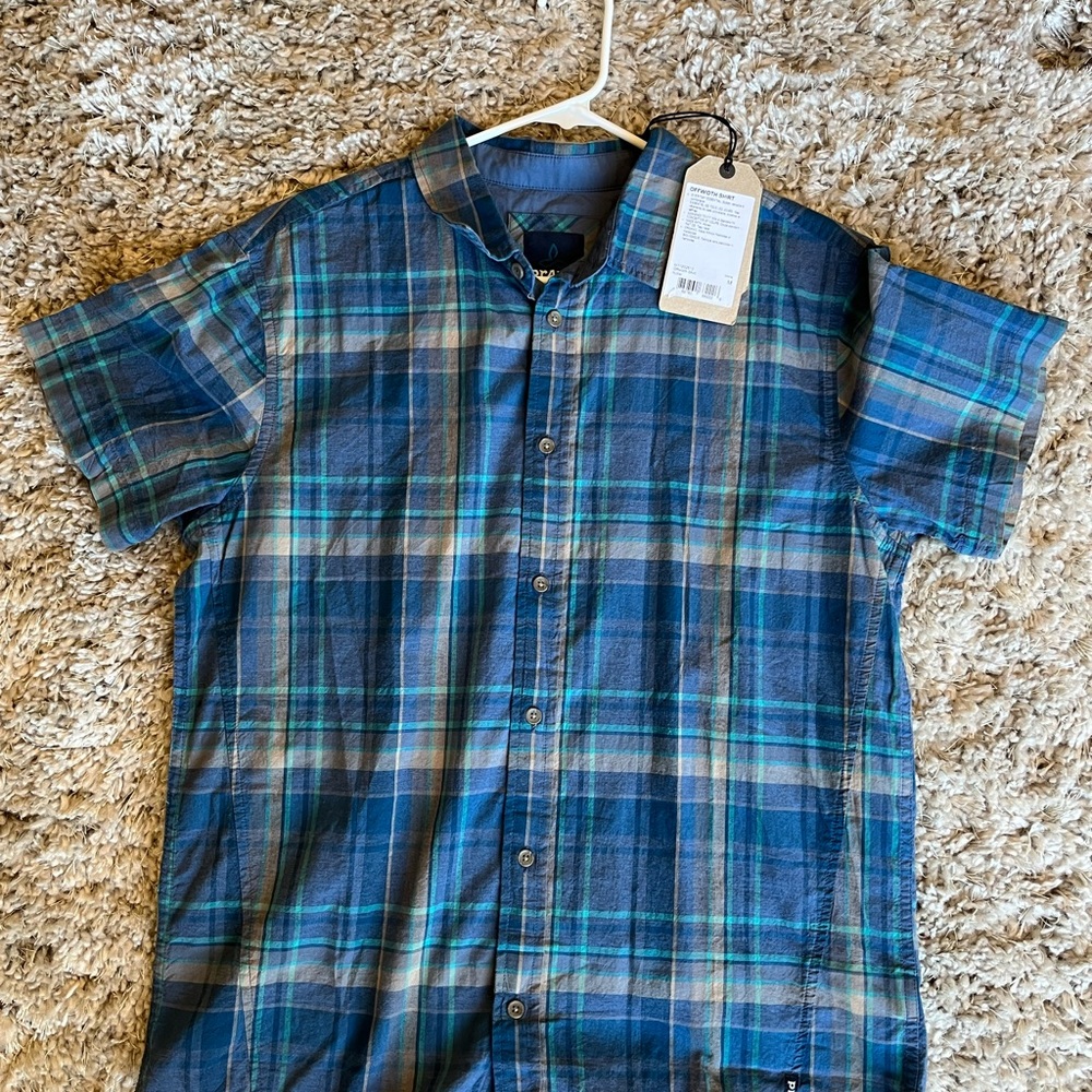 Prana Offwidth Plaid Short Sleeve Button Up NWT